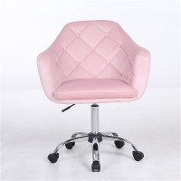 China Wholesale Modern Pink Velvet Cover with Armrest Button Back Swivel Home Salon Barber Chair