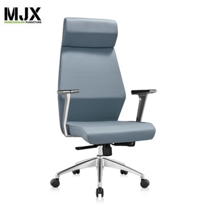 Top quality  hot-selling luxury grey PU high back office chair with 350mm aluminium alloy polish base