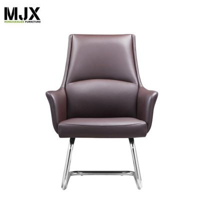 Simple design  brown mid  back PU leather boss visitor chair  with 2.0mm thickness chrome metal frame