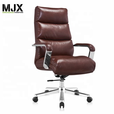 Luxury boss leather chrome metal base office chair