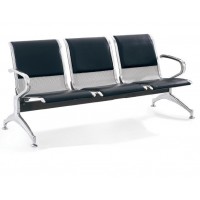 Lobby Chairs for Reception Room, Office, 3 Seat Reception Bench, Black leather cushion